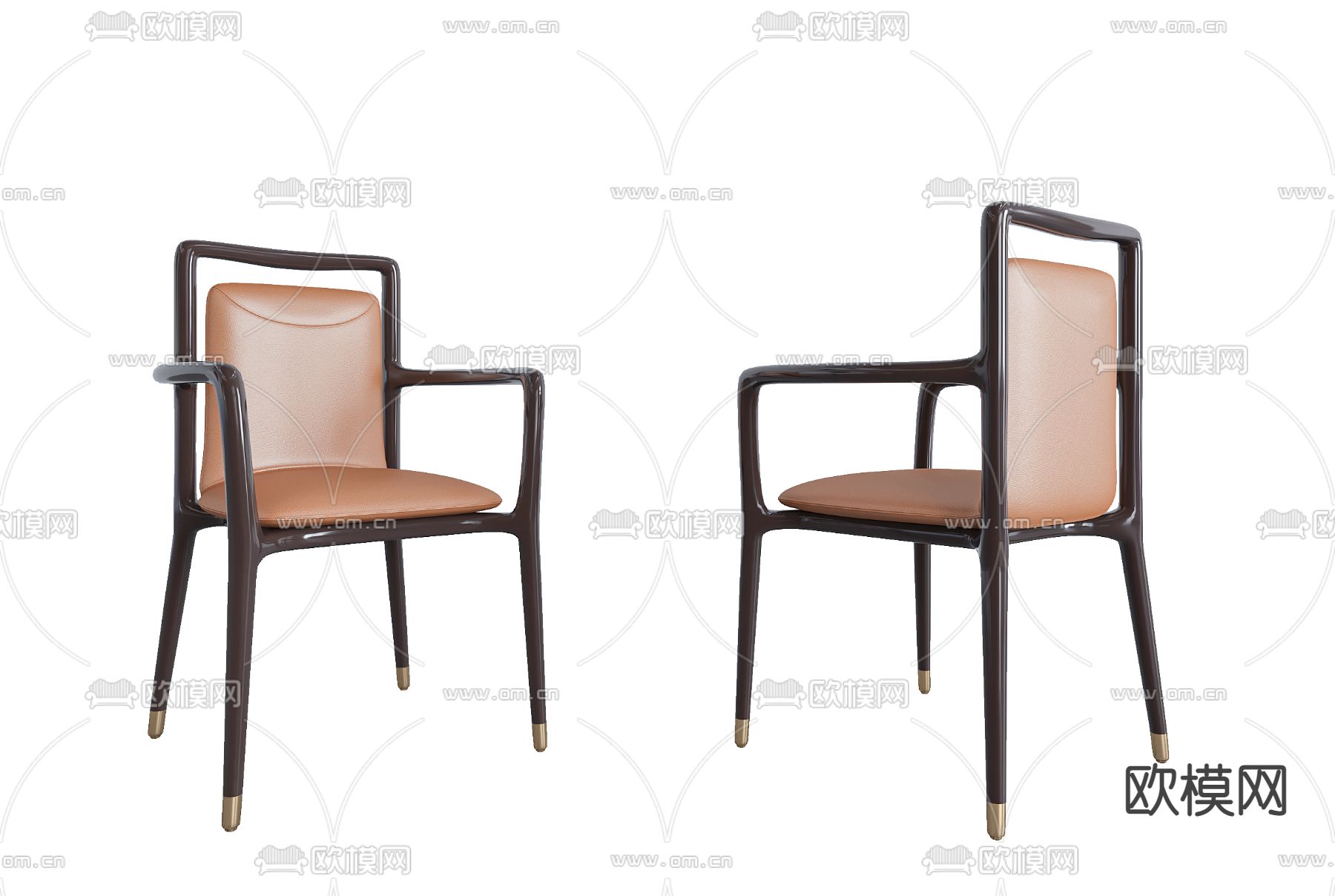 新中式皮革椅子su模型下载（渲染图1）