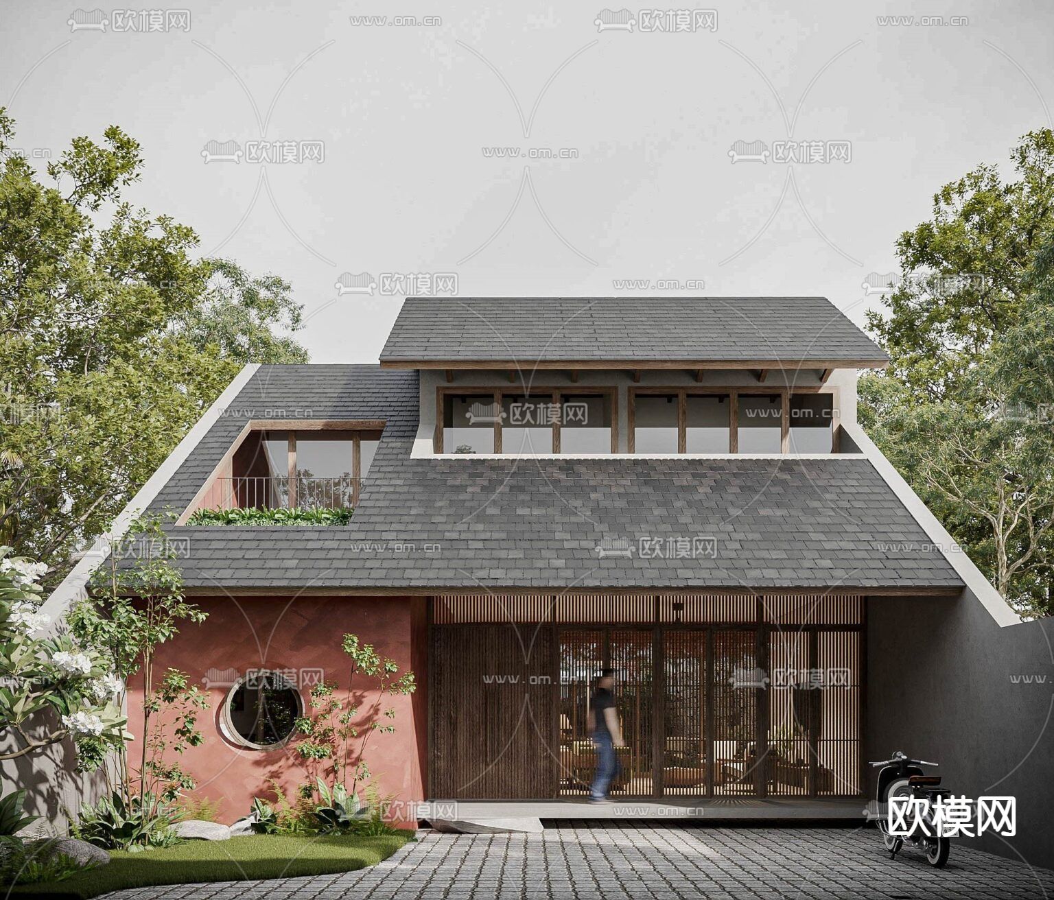 新中式创意别墅免费3d模型下载