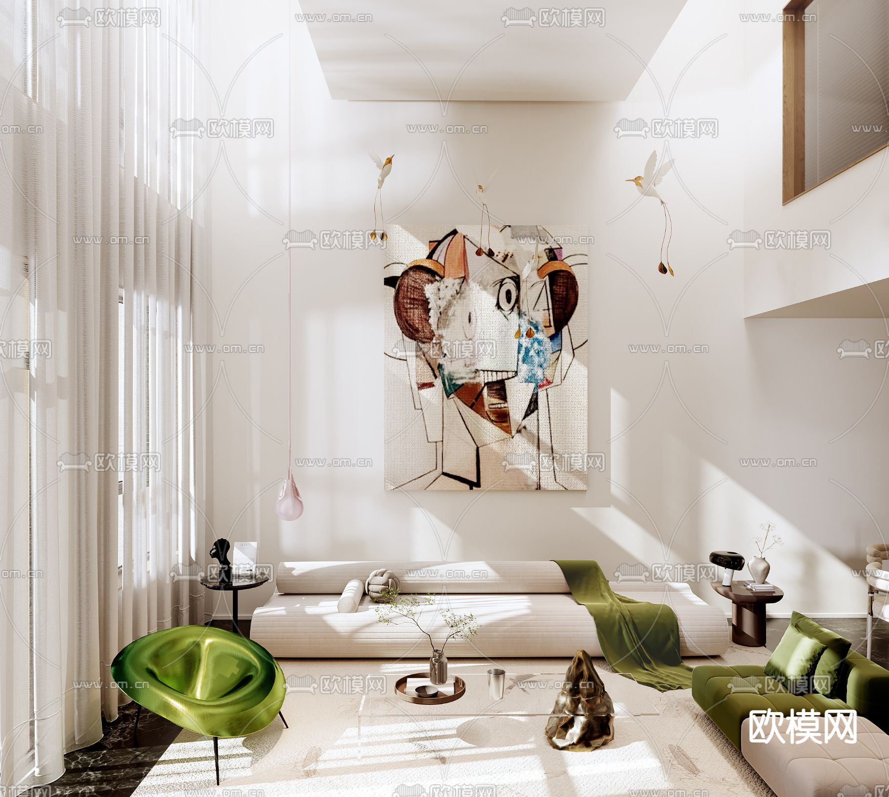 现代别墅大堂餐厅su模型下载（渲染图1）