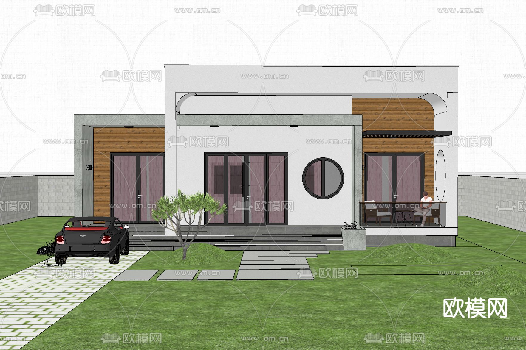 现代独栋别墅外观3d模型下载（渲染图2）