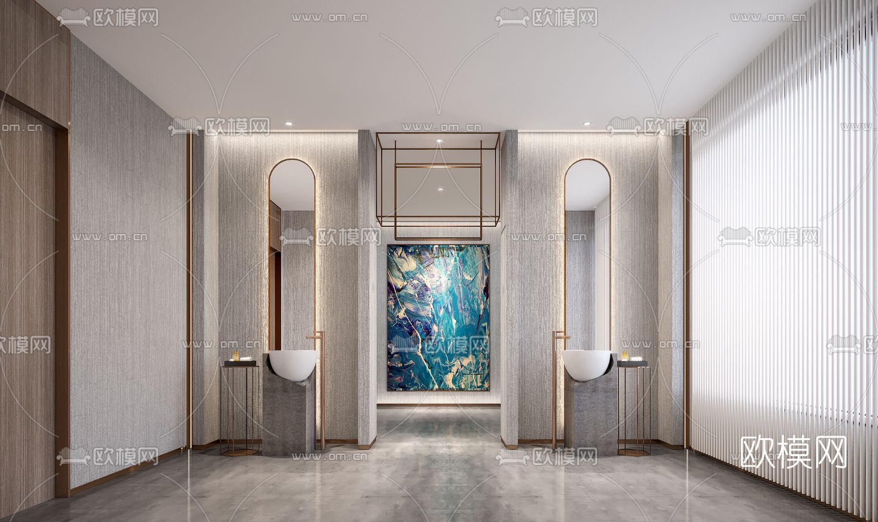 现代公共洗手间3d模型下载
