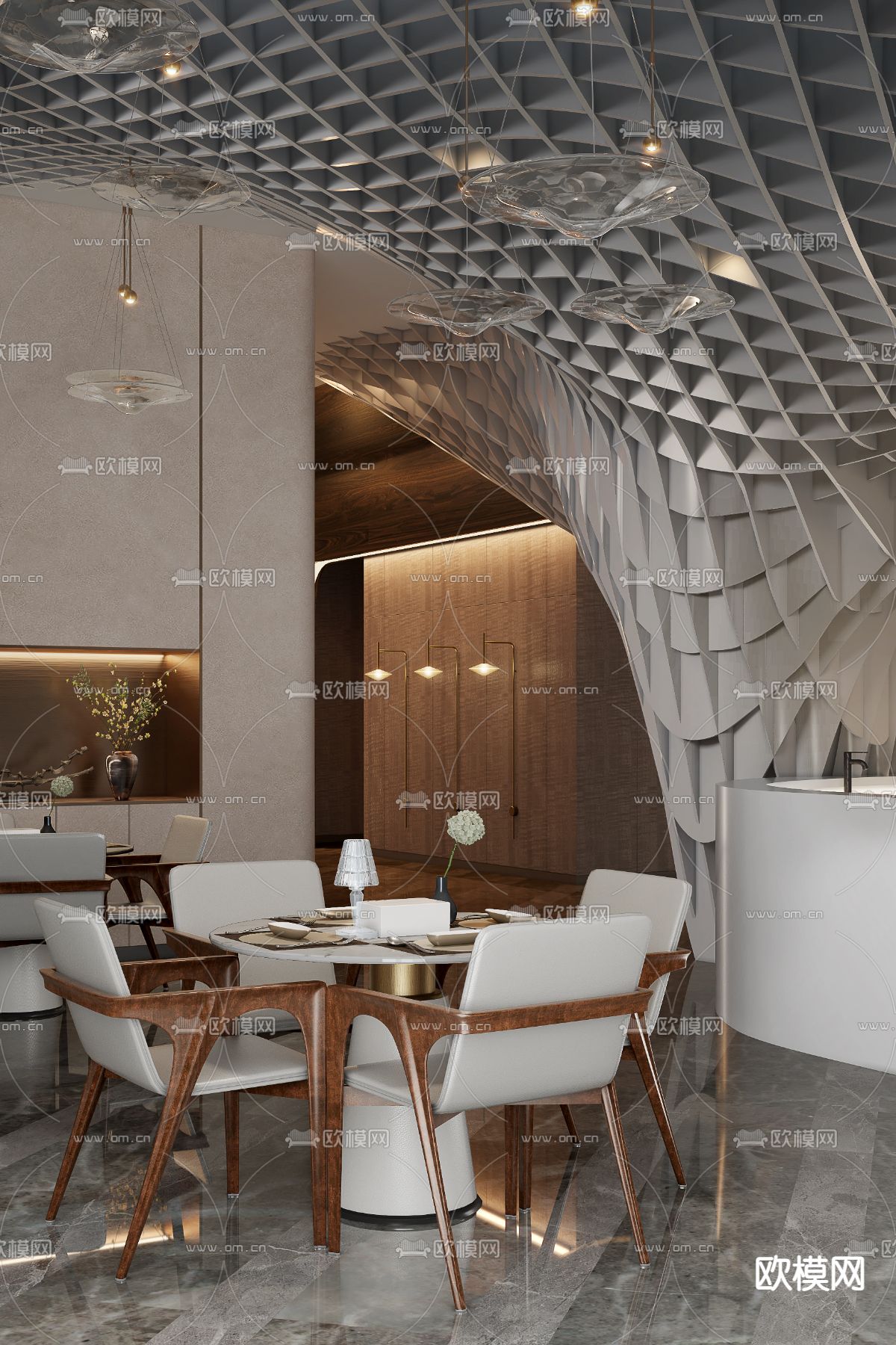 KLID达观 现代售楼处洽谈区3d模型下载（渲染图1）