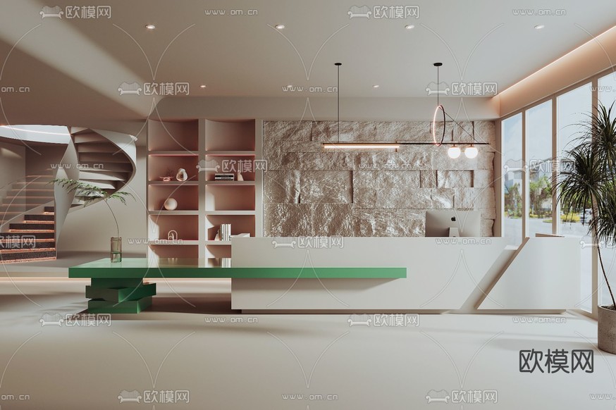 现代公司前台接待区3d模型下载