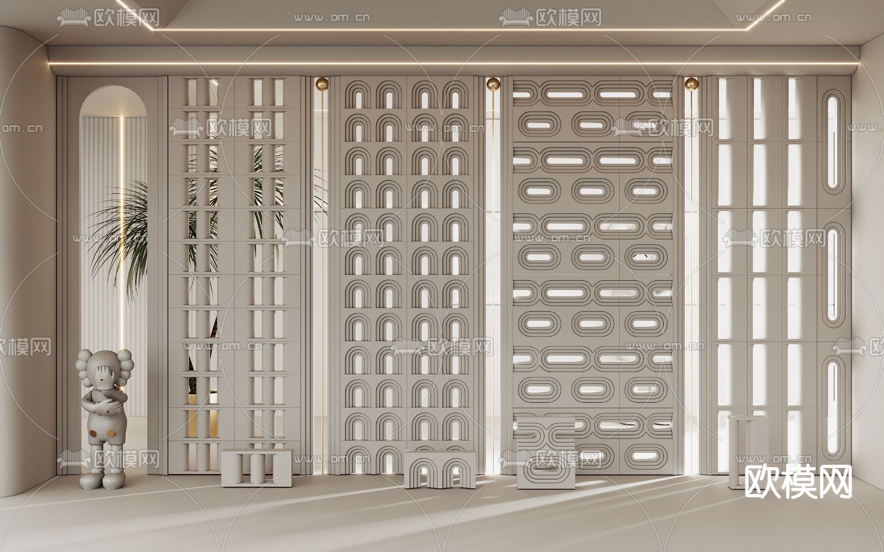 侘寂奶油风水泥砖屏风隔断3d模型下载