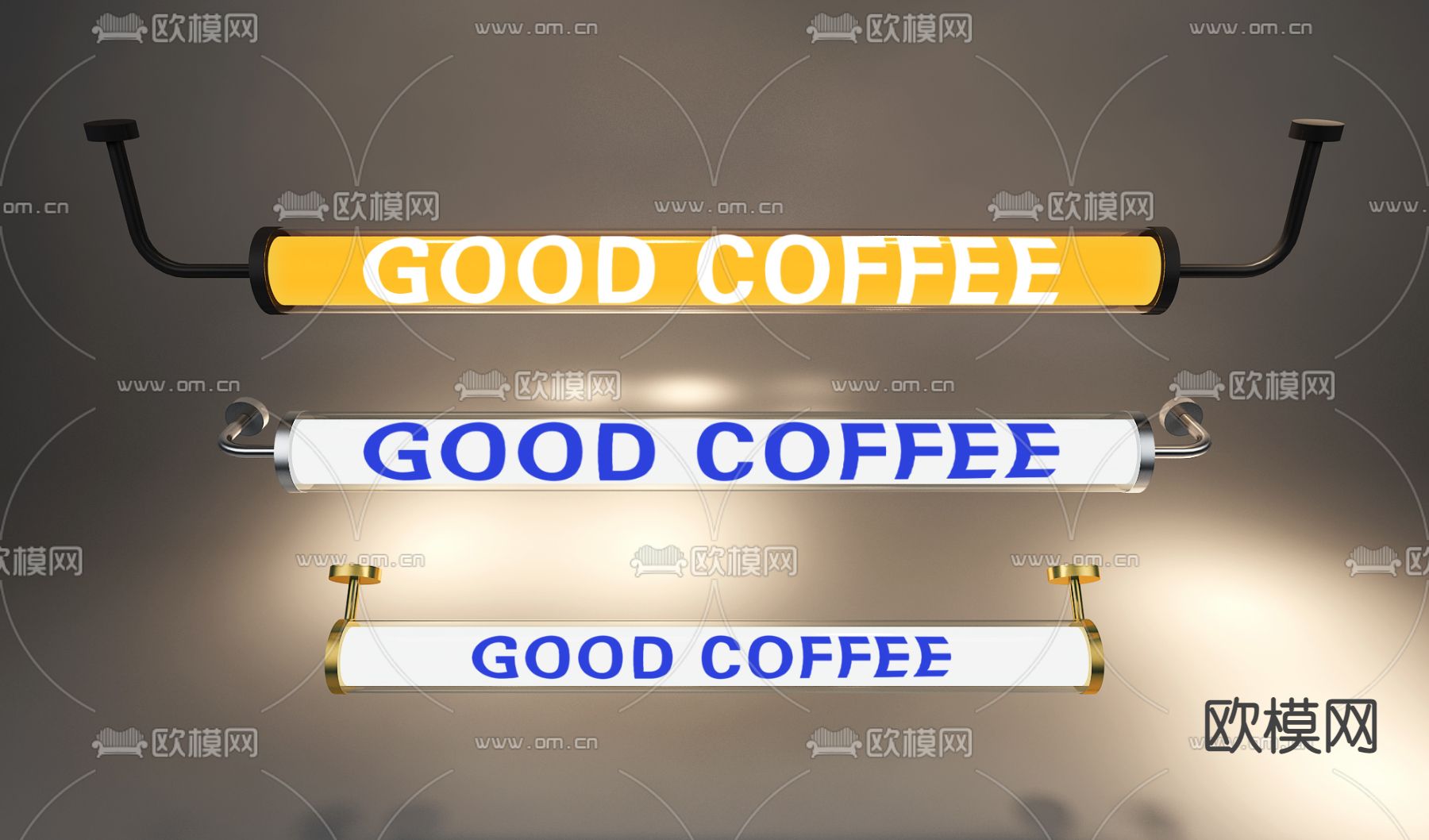 现代咖啡店热弯圆柱招牌免费3d模型下载