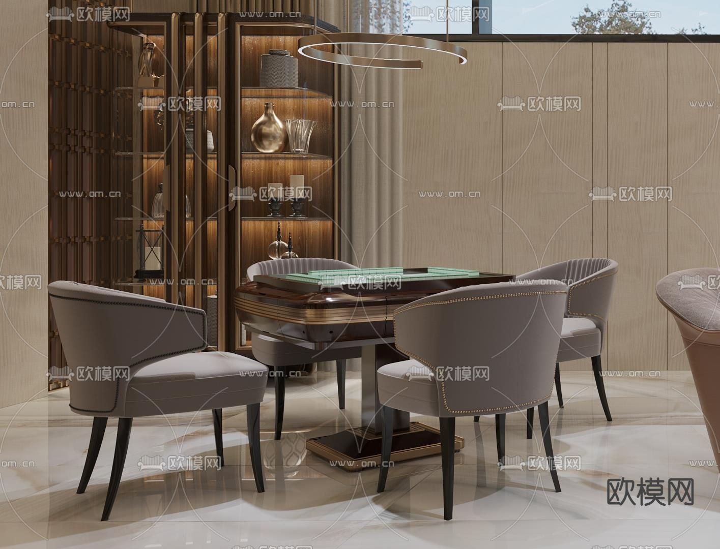 现代轻奢麻将房休息区免费3d模型下载（渲染图2）