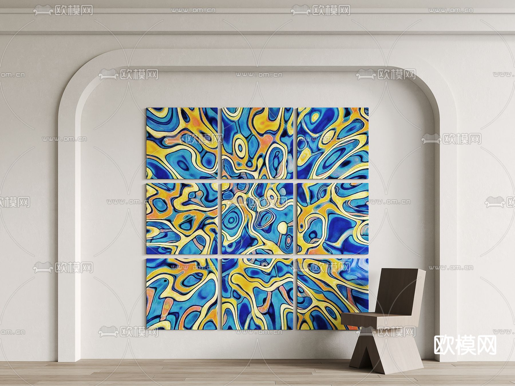 孟菲斯风抽象装饰画su模型下载（渲染图1）
