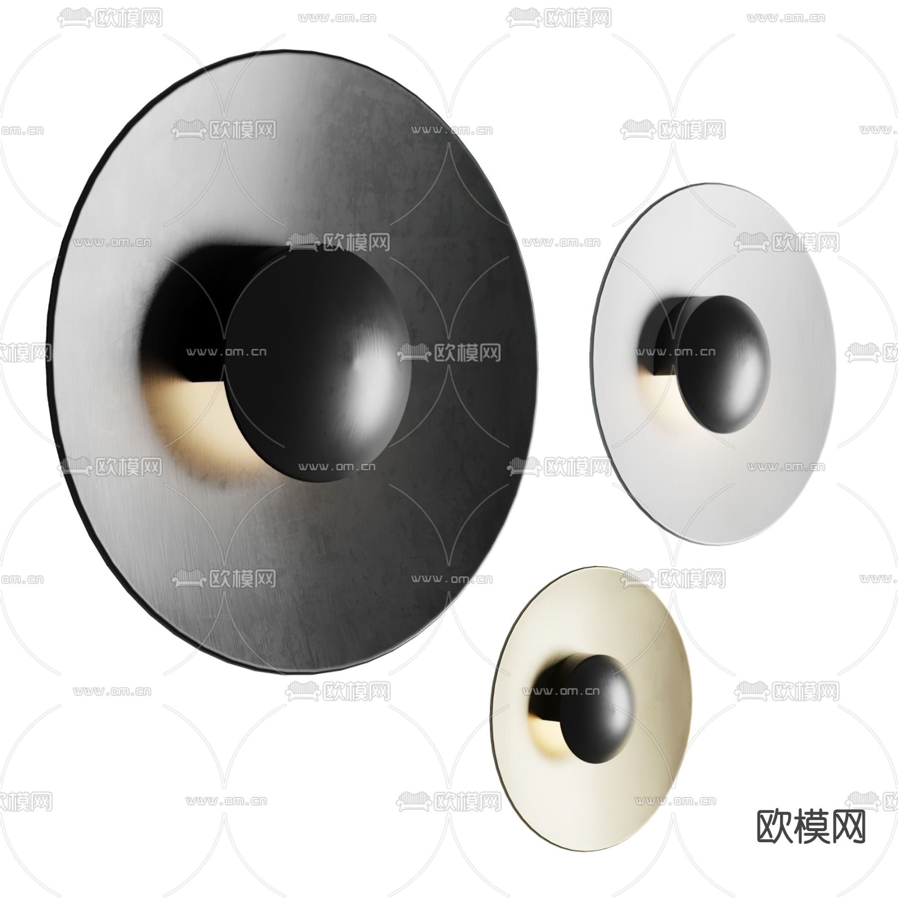 现代圆盘壁灯3d模型下载（渲染图1）