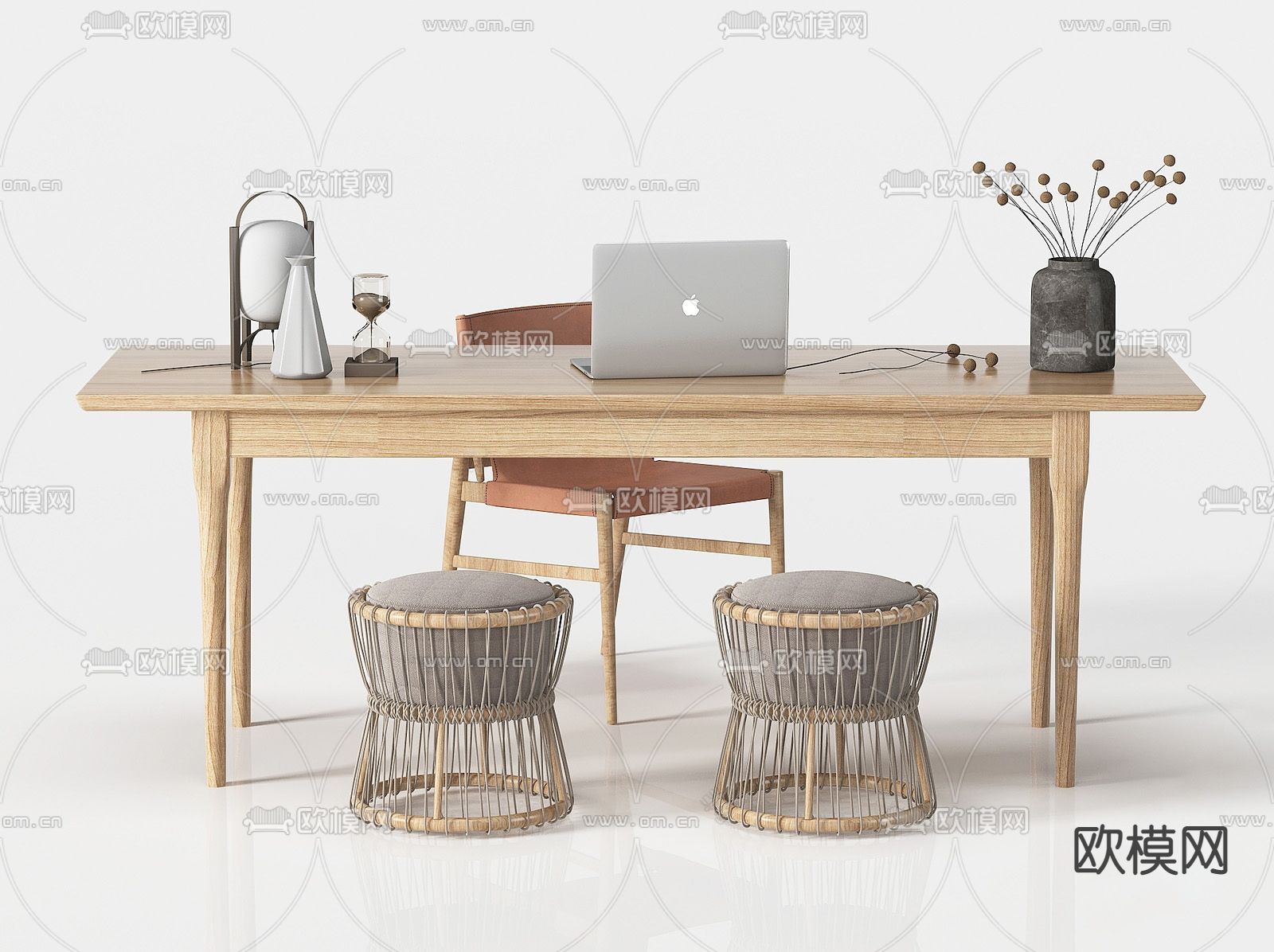 现代书桌椅su模型下载（渲染图1）