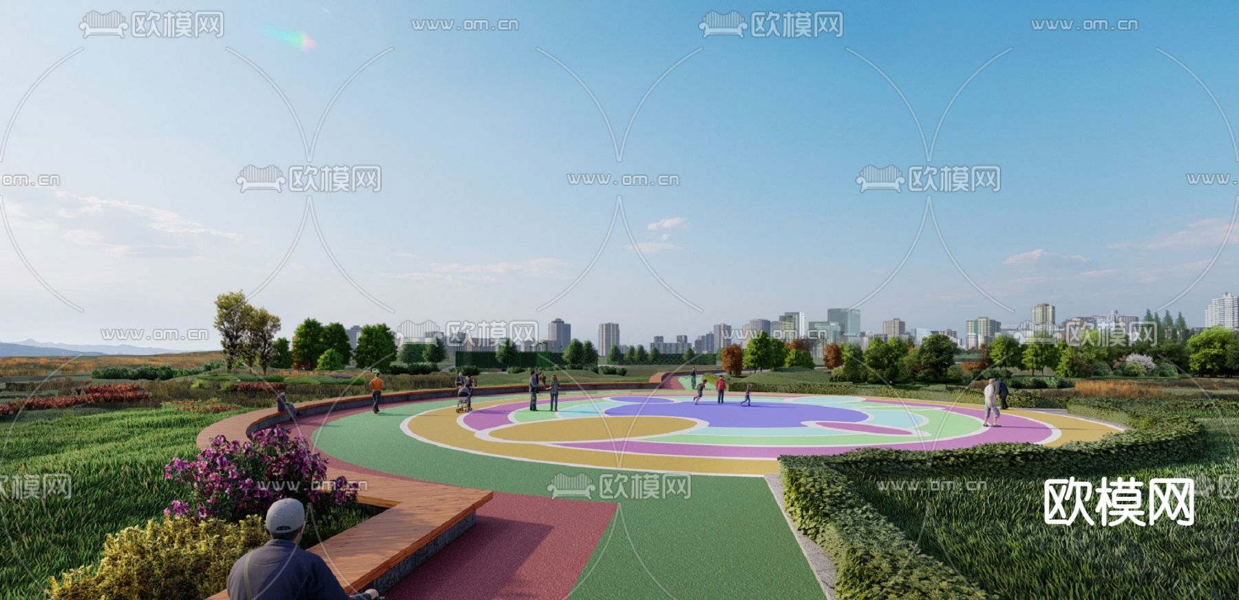 现代城市口袋公园su模型下载（渲染图1）