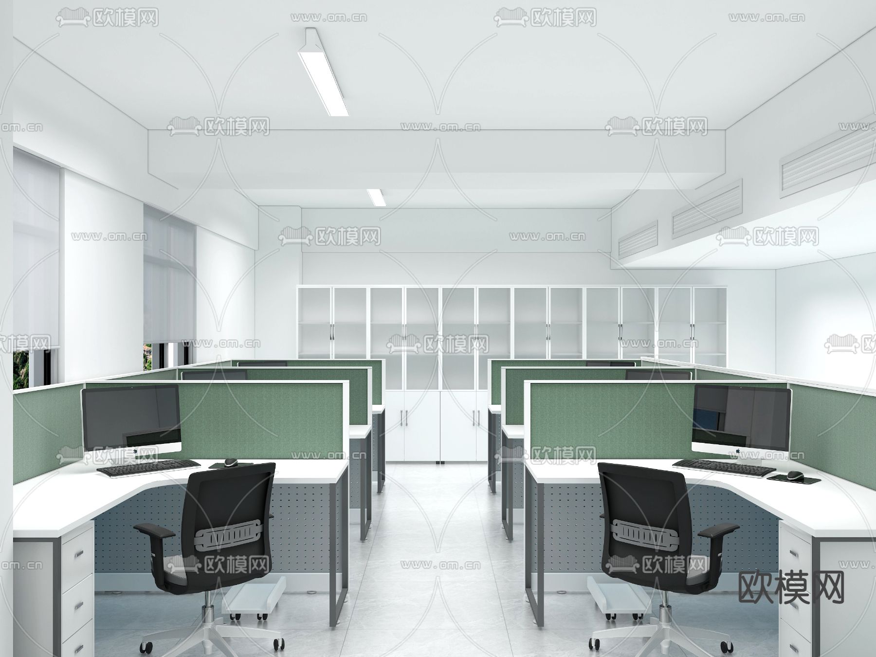 现代敞开式办公室3d模型下载_ID12096183_3dmax免费模型-欧模网