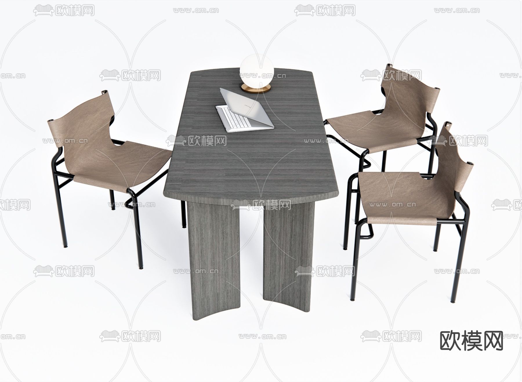 现代实木书桌椅su模型下载（渲染图1）