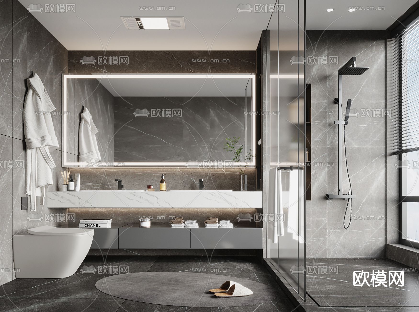 现代高级灰卫生间浴室3d模型下载