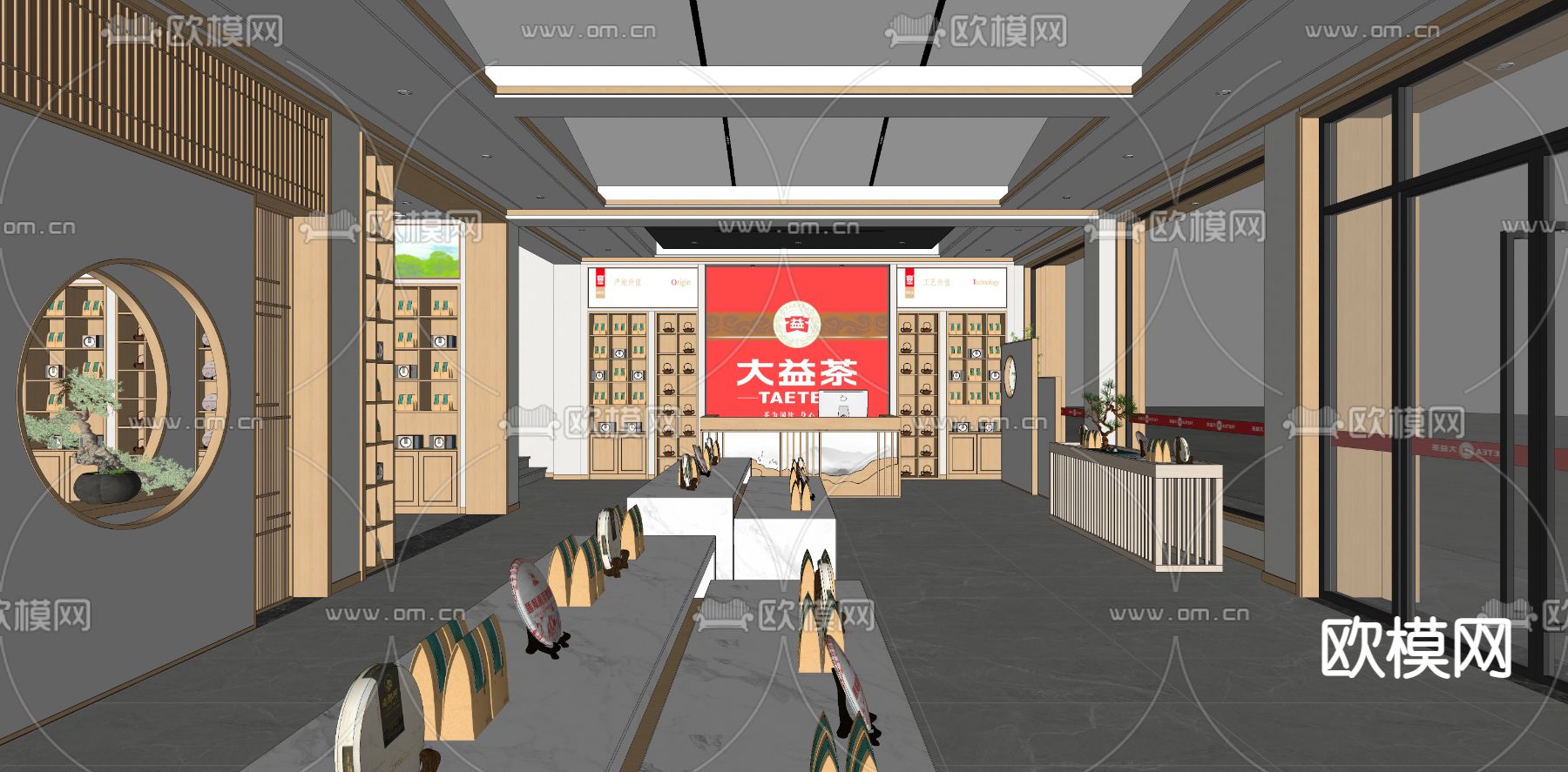 新中式茶叶店前台su模型下载（渲染图3）