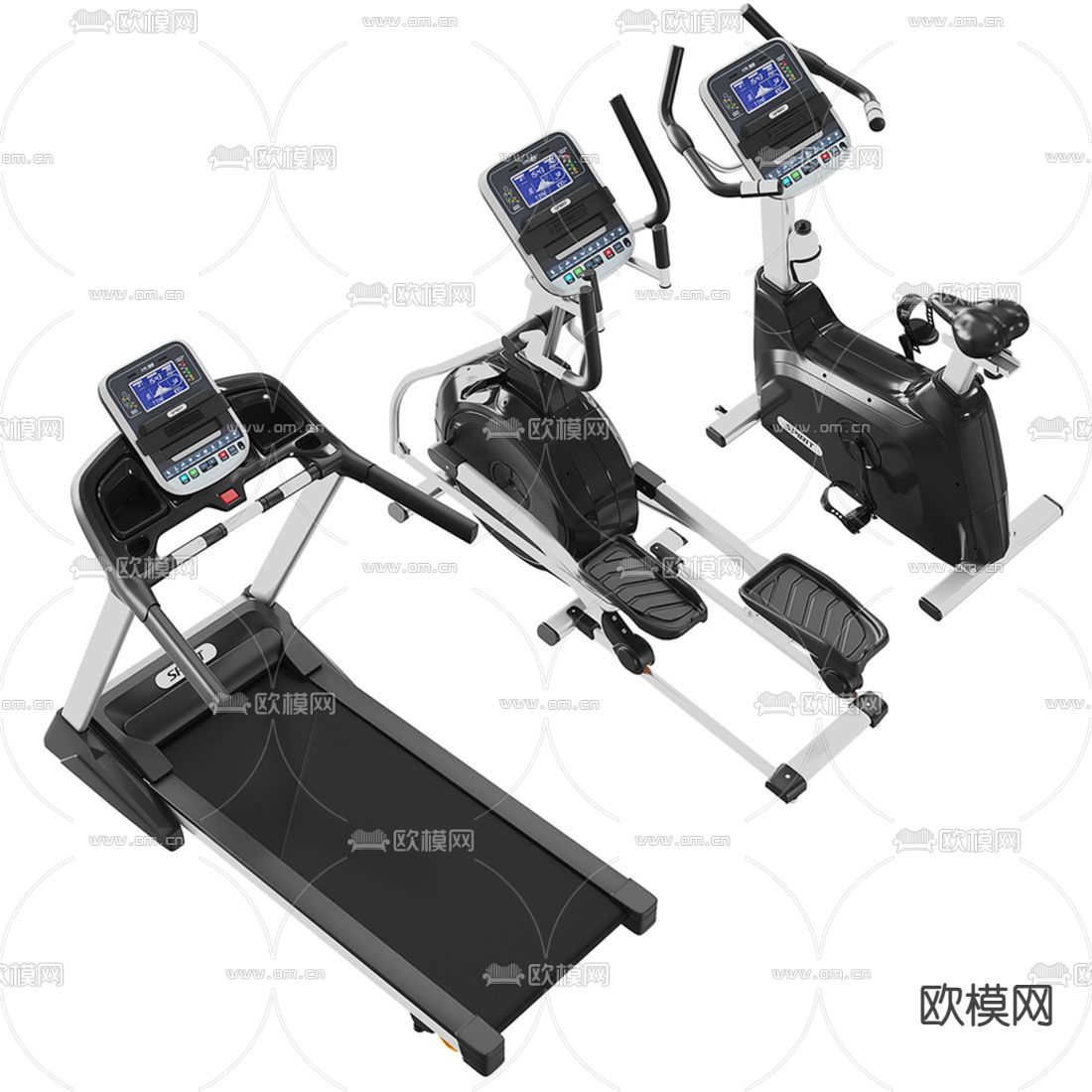 现代跑步机动感单车3d模型下载（渲染图1）