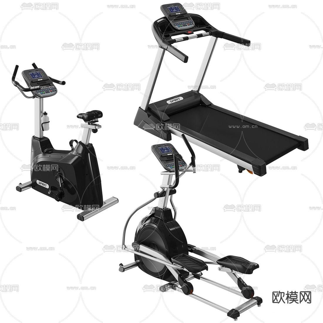 现代跑步机动感单车3d模型下载（渲染图2）