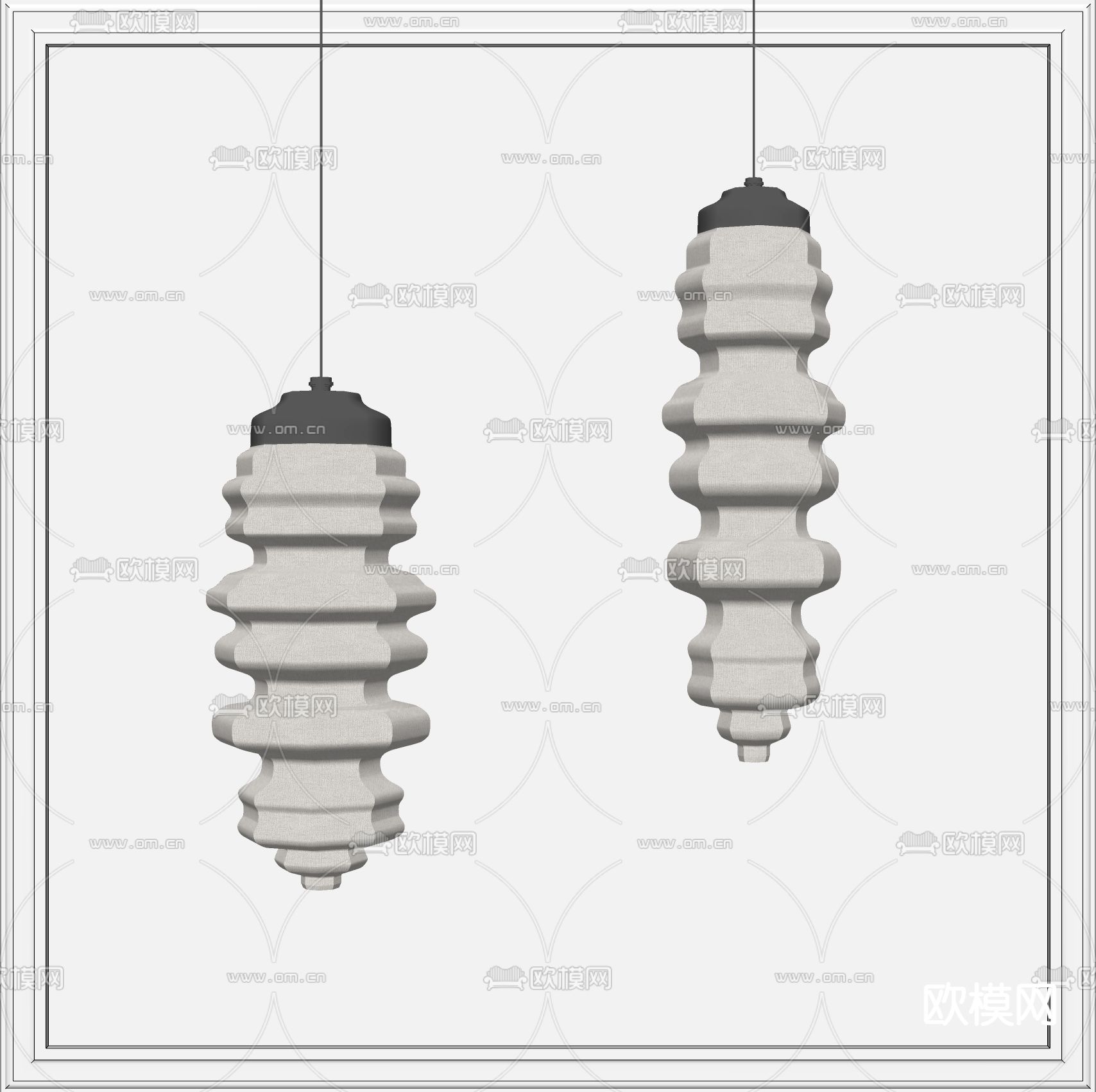 现代长条形灯笼吊灯su模型