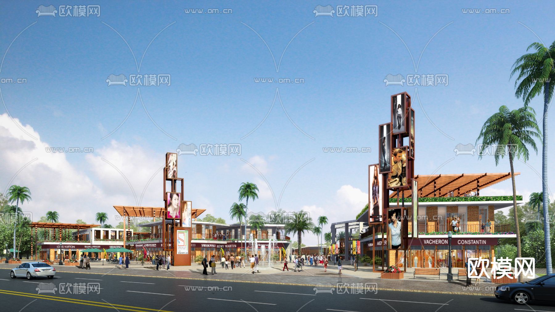 现代柬埔寨商业街外观3d模型下载