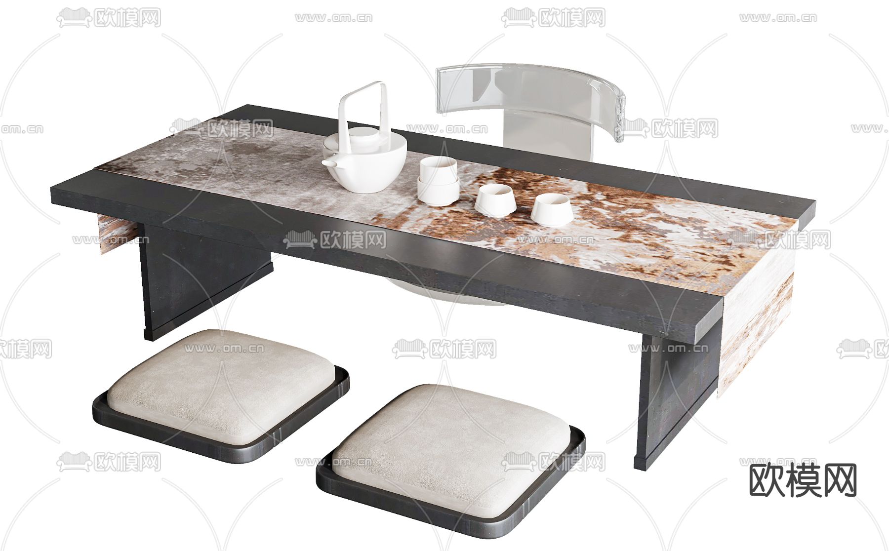 新中式榻榻米茶桌椅3d模型下载