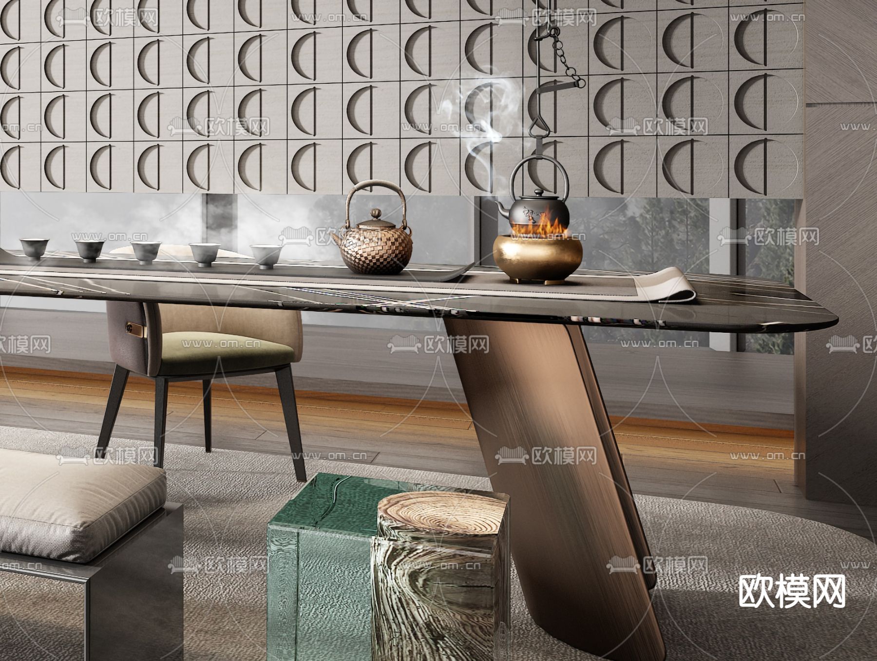 Minotti现代高级灰茶室3d模型下载（渲染图4）