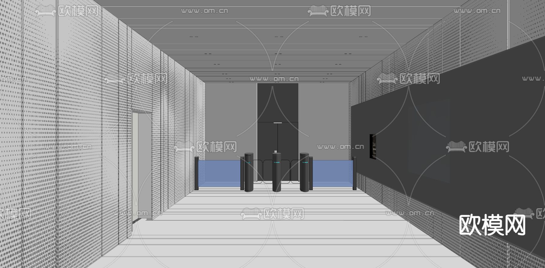 现代办公室公共过道su模型下载（渲染图2）