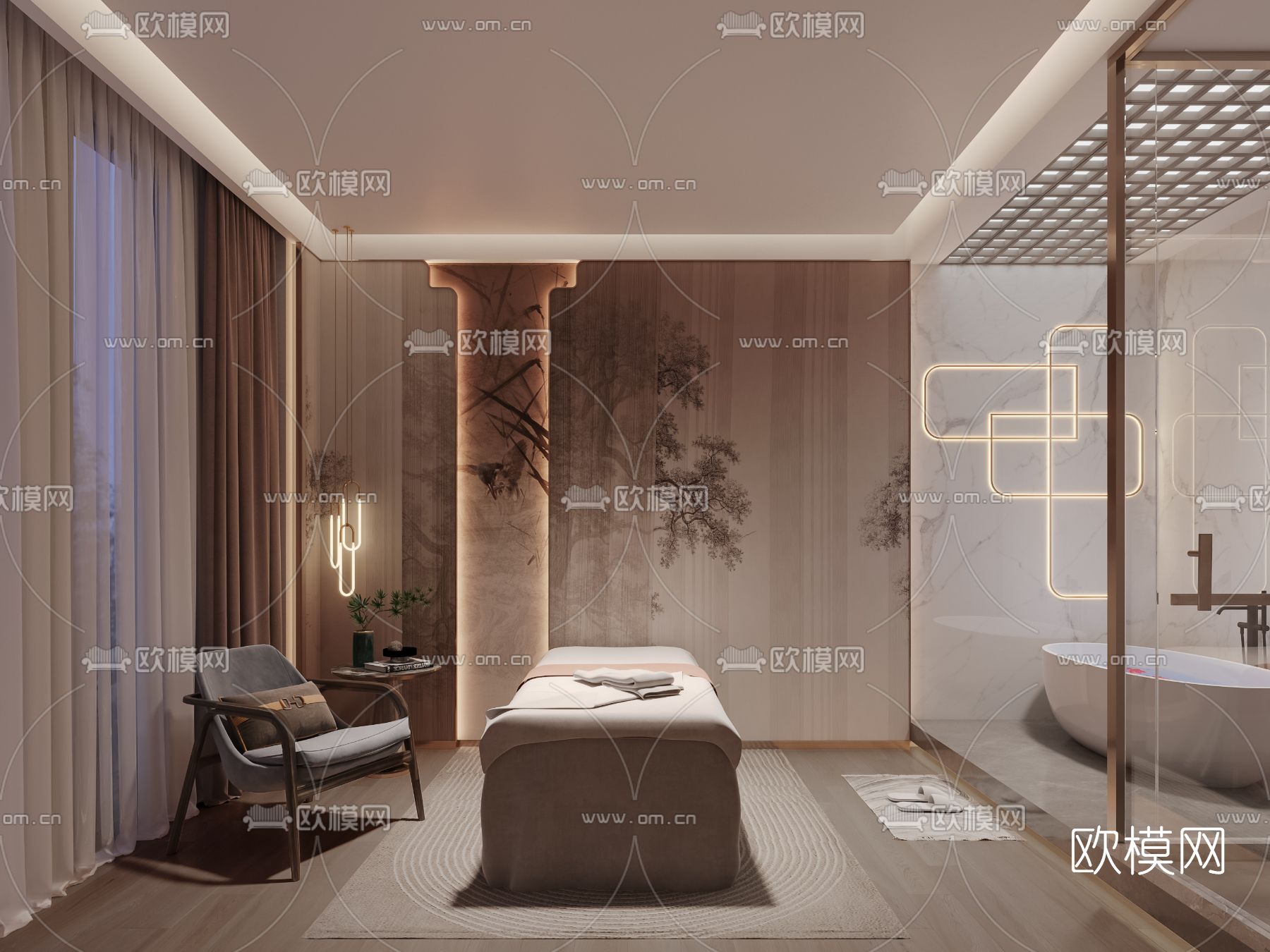 新中式SPA美容包间3d模型下载