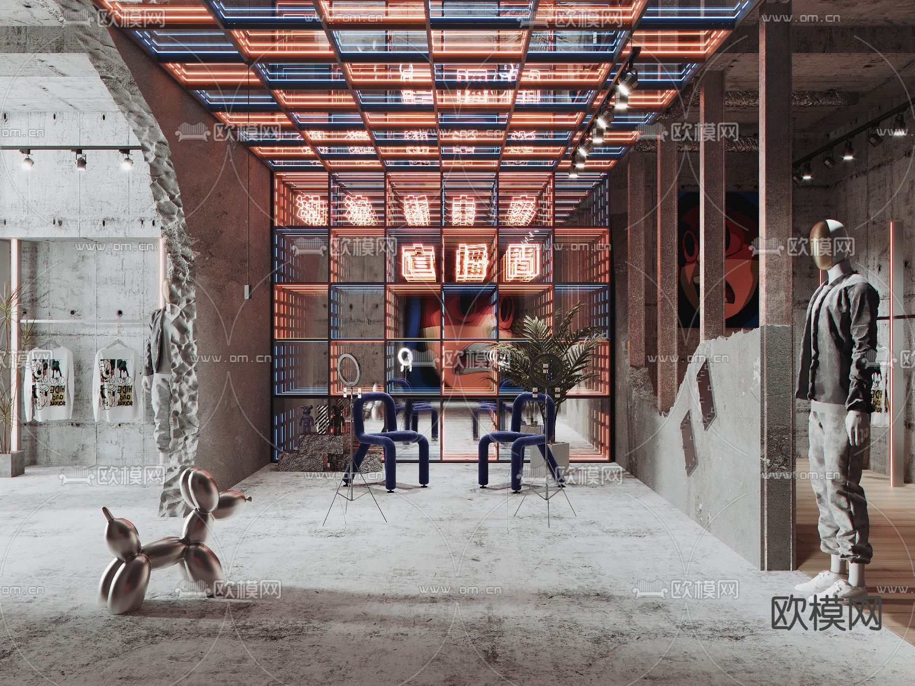 工业风服装店带货直播间3d模型下载（渲染图1）