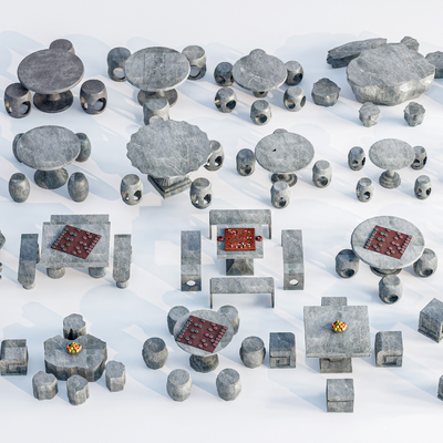  新中式户外石桌椅su模型 