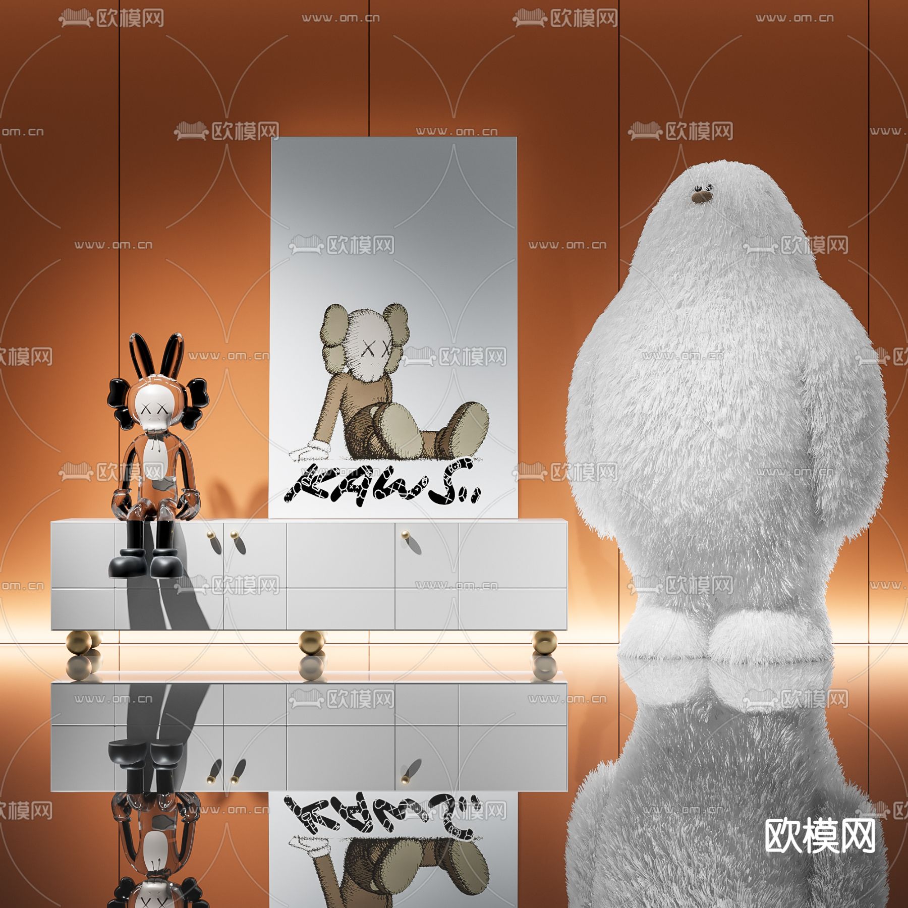 现代毛绒动物摆件3d模型下载