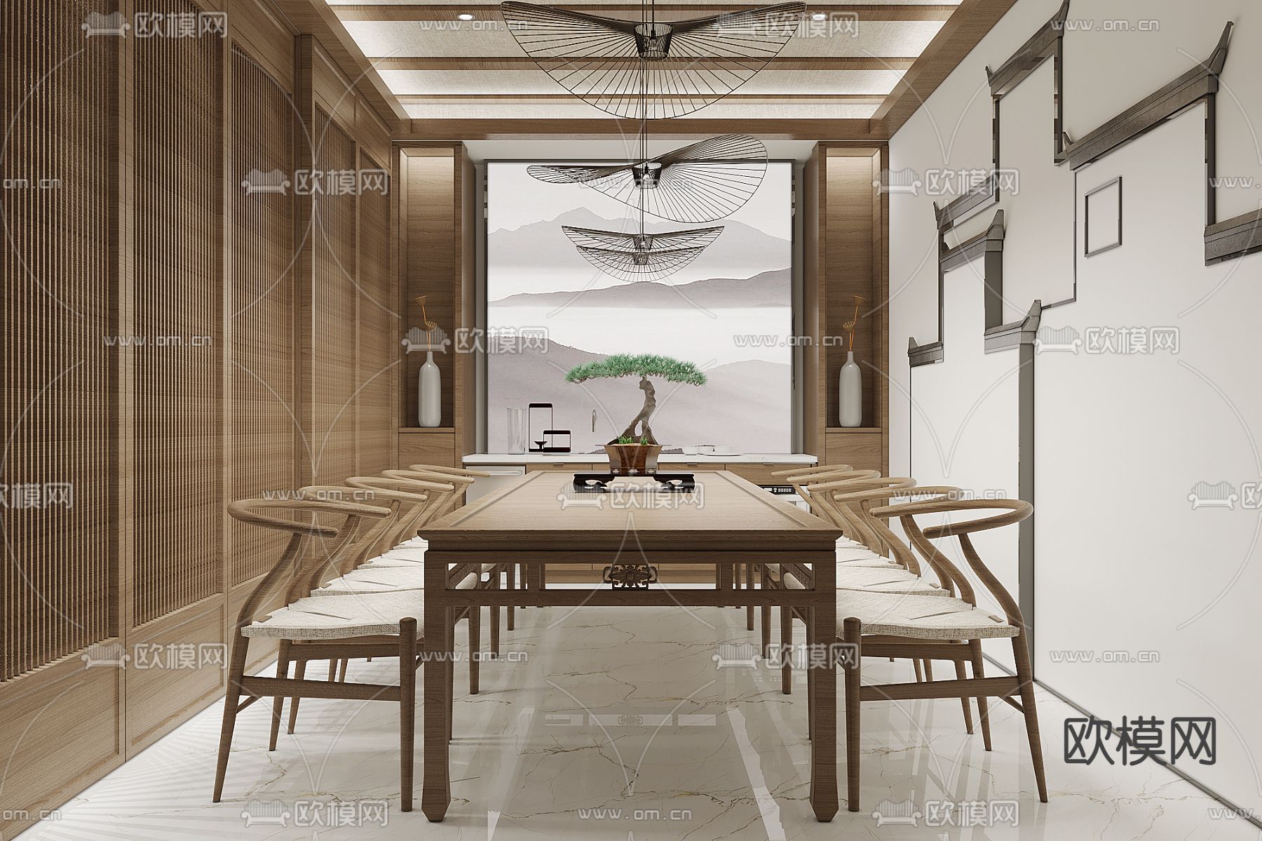 中式茶室免费3d模型下载（渲染图3）