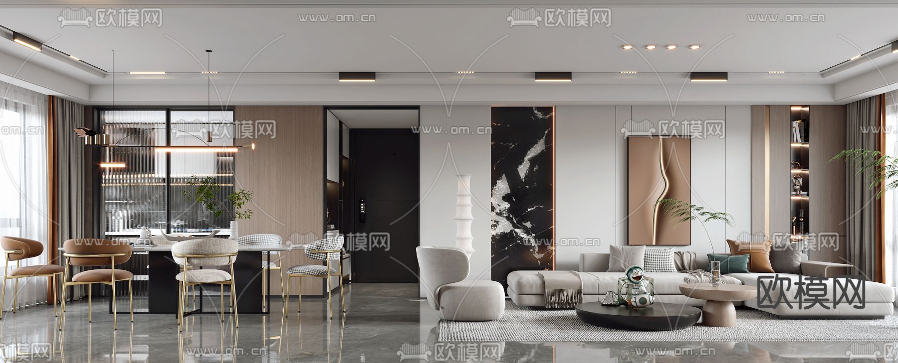 现代简约客餐厅3d模型下载（渲染图4）