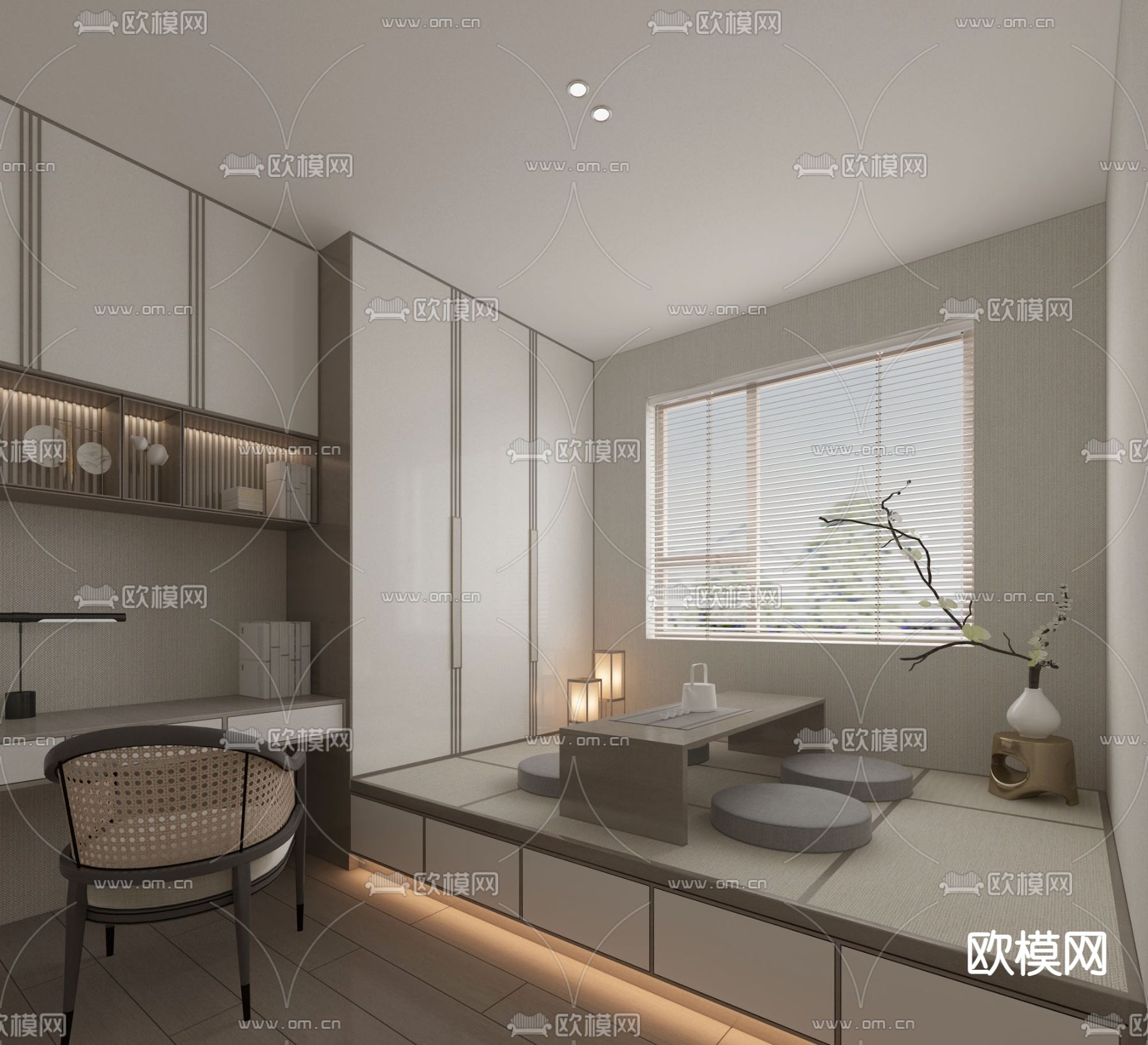新中式茶室榻榻米su模型下载_ID12093906_sketchup模型下载-欧模网