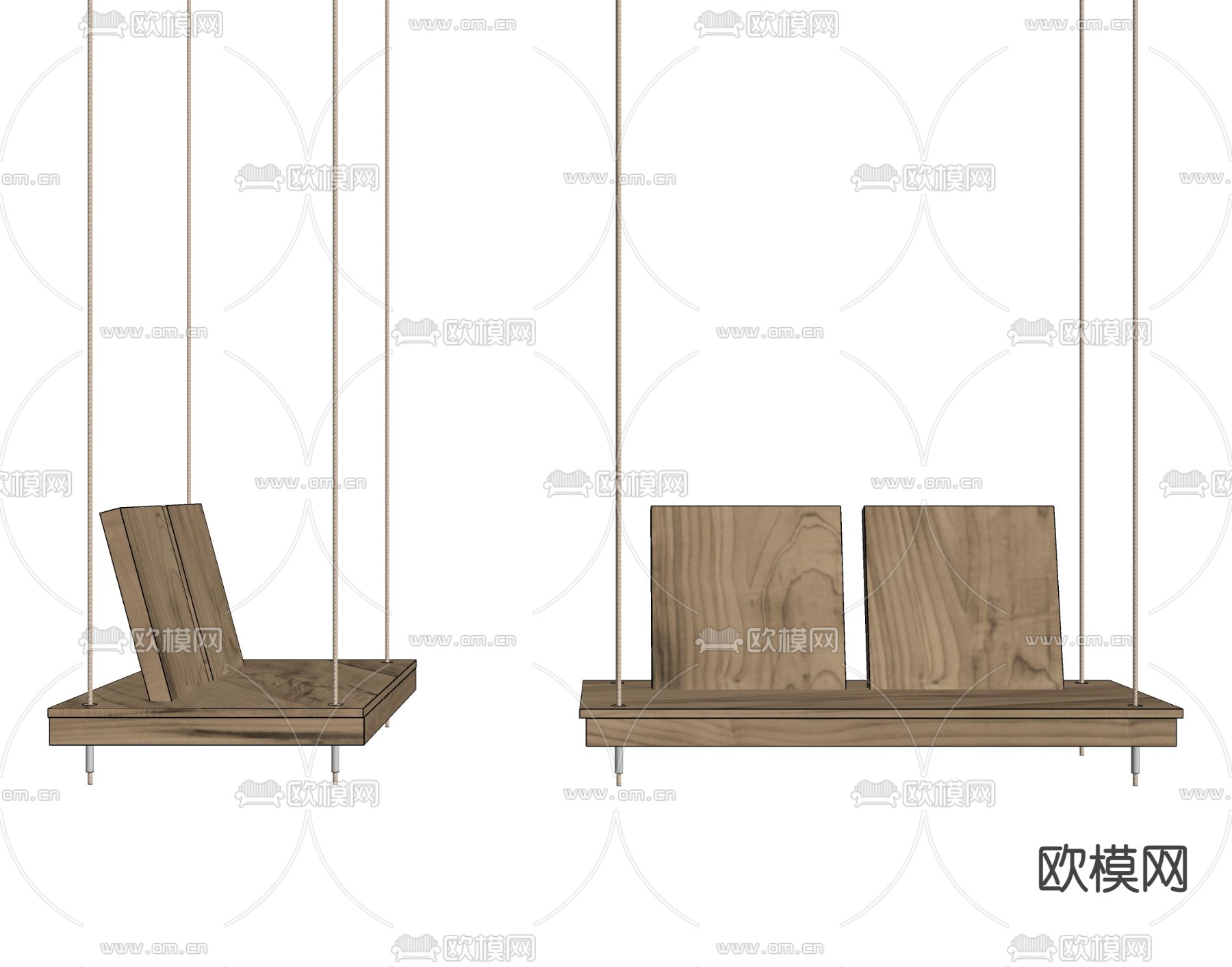 现代户外木秋千su模型下载（渲染图2）
