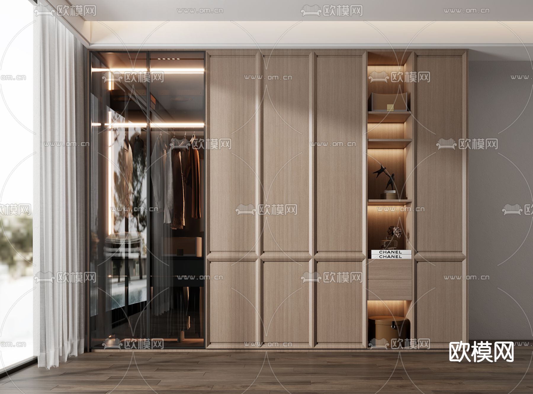 新中式平推门衣柜3d模型下载