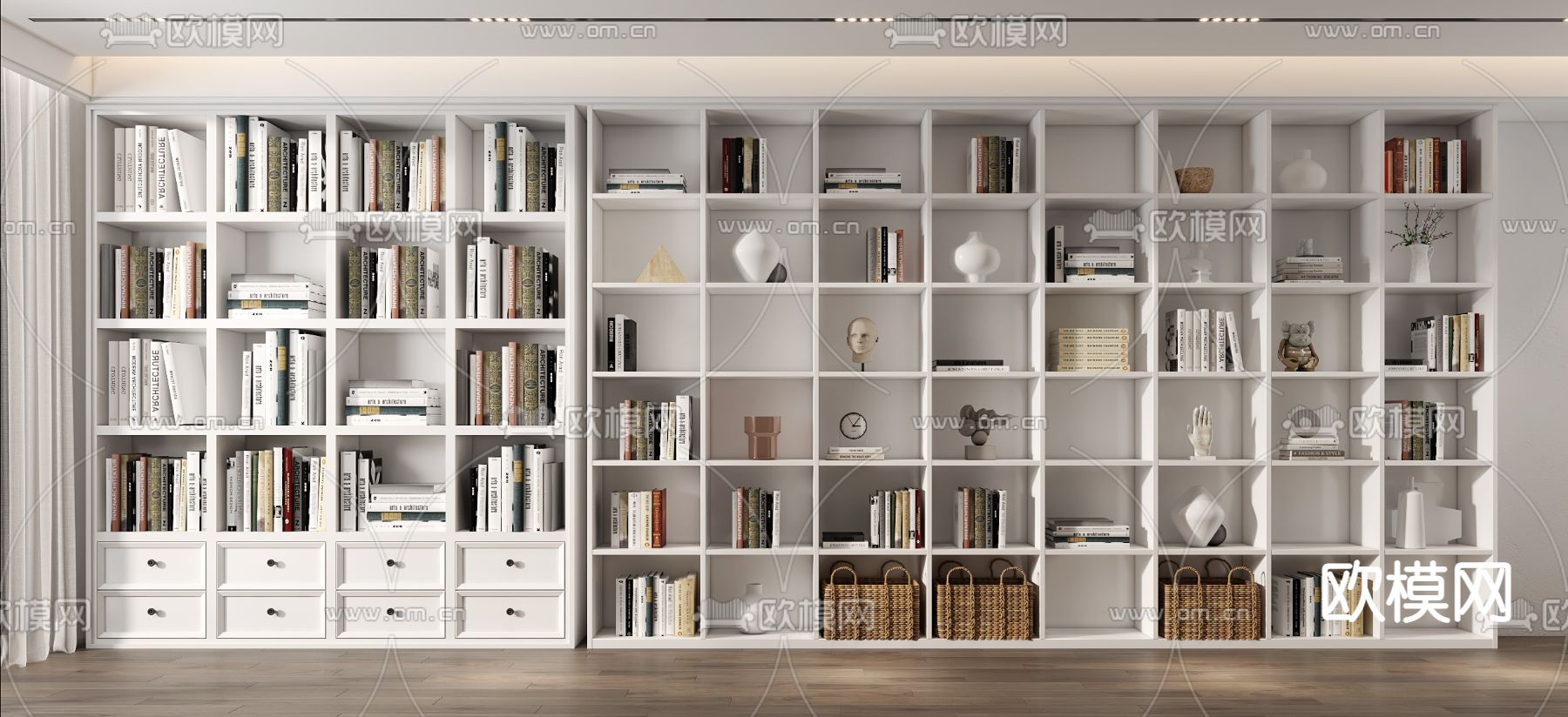 欧派地板 现代简约书柜设计效果图-地板网