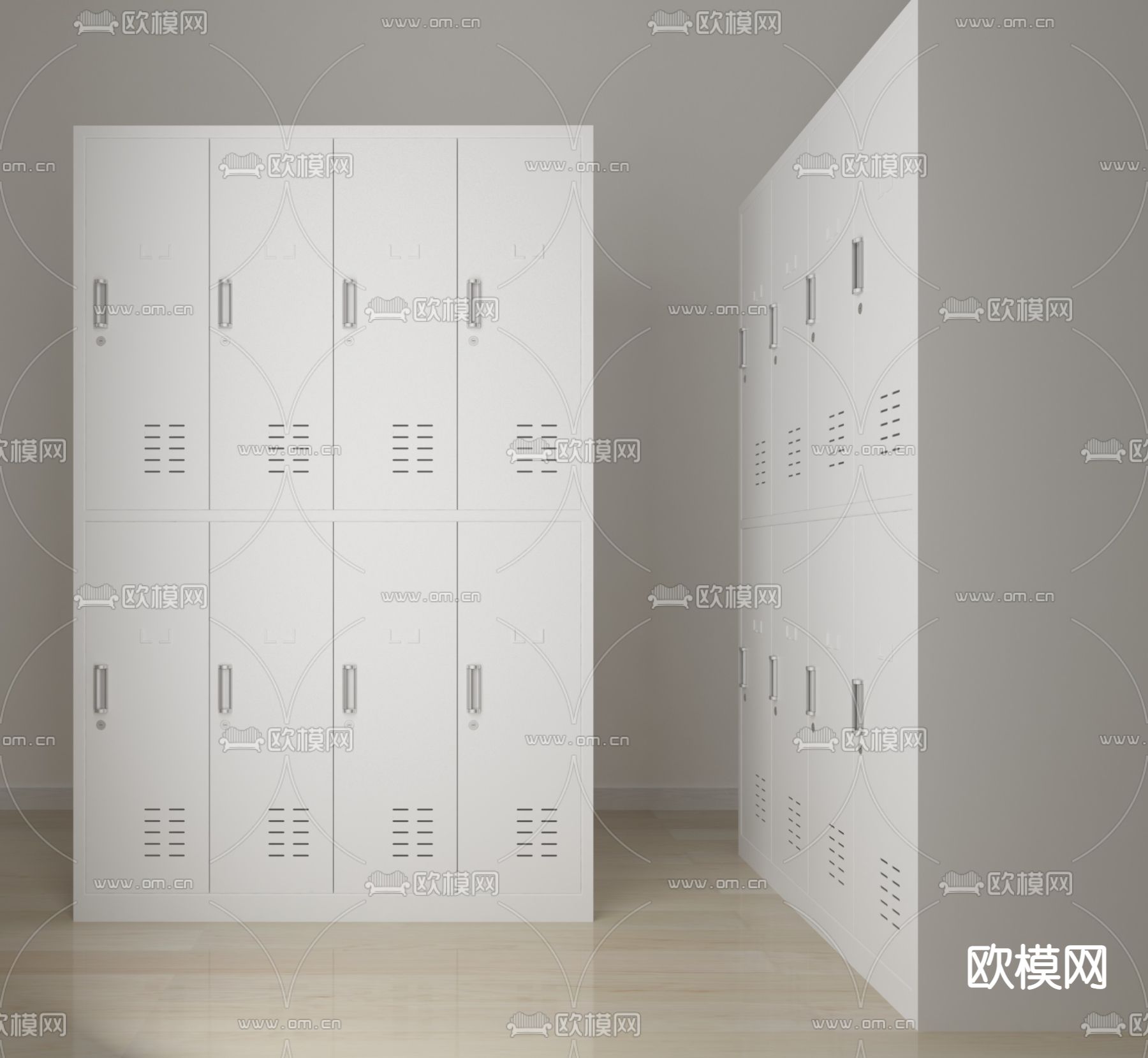 现代钢制白色更衣柜3d模型下载