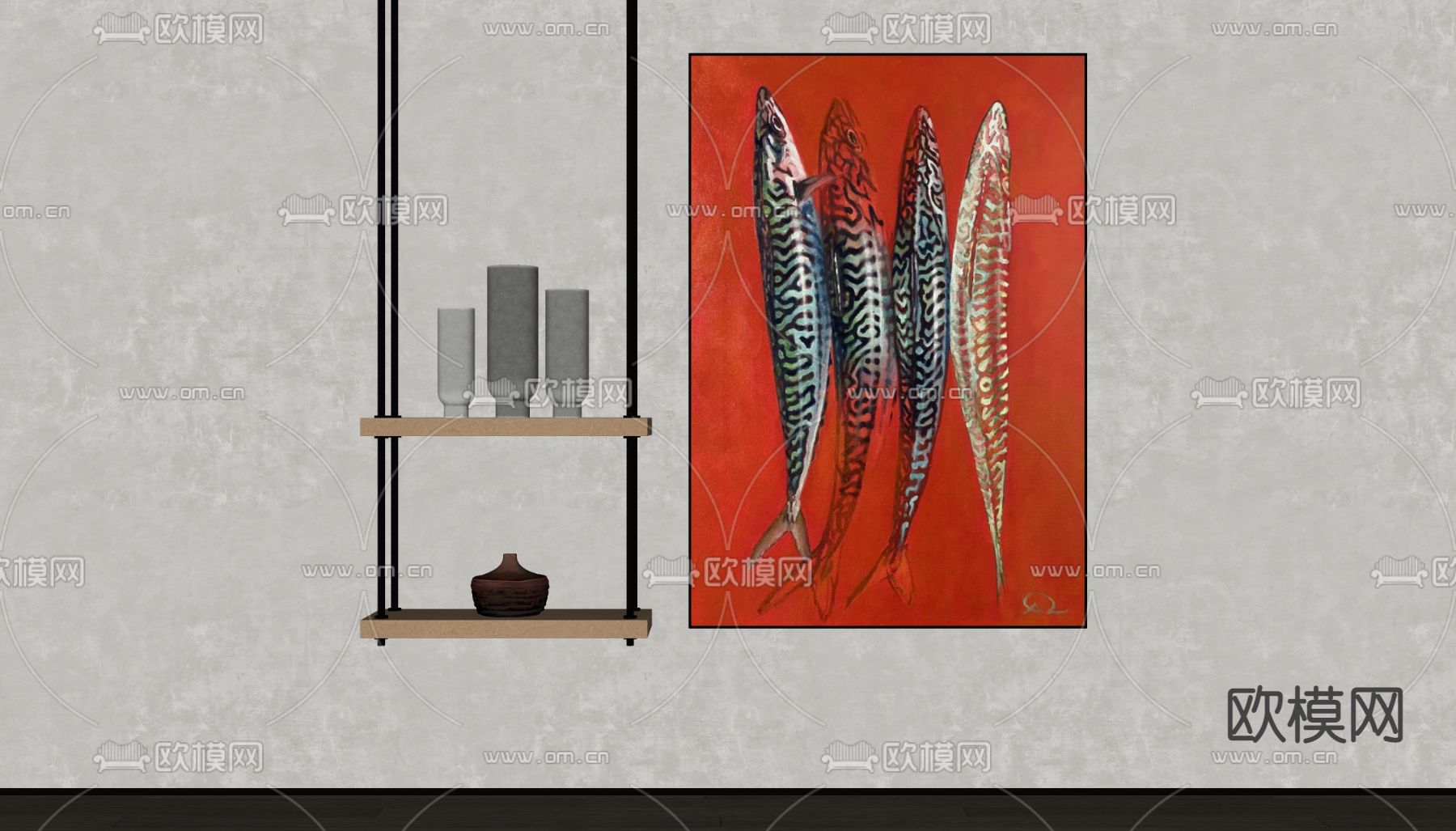 侘寂风装饰画su模型