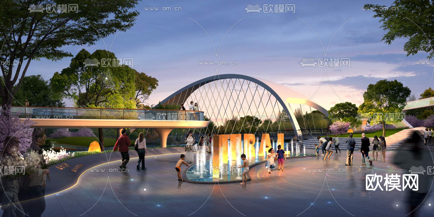 现代公园喷水池psd下载