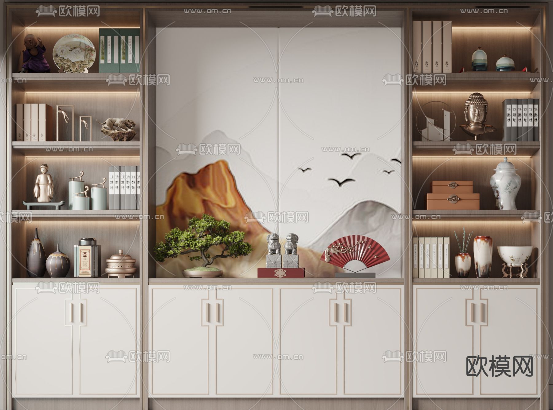 中式装饰柜3d模型下载