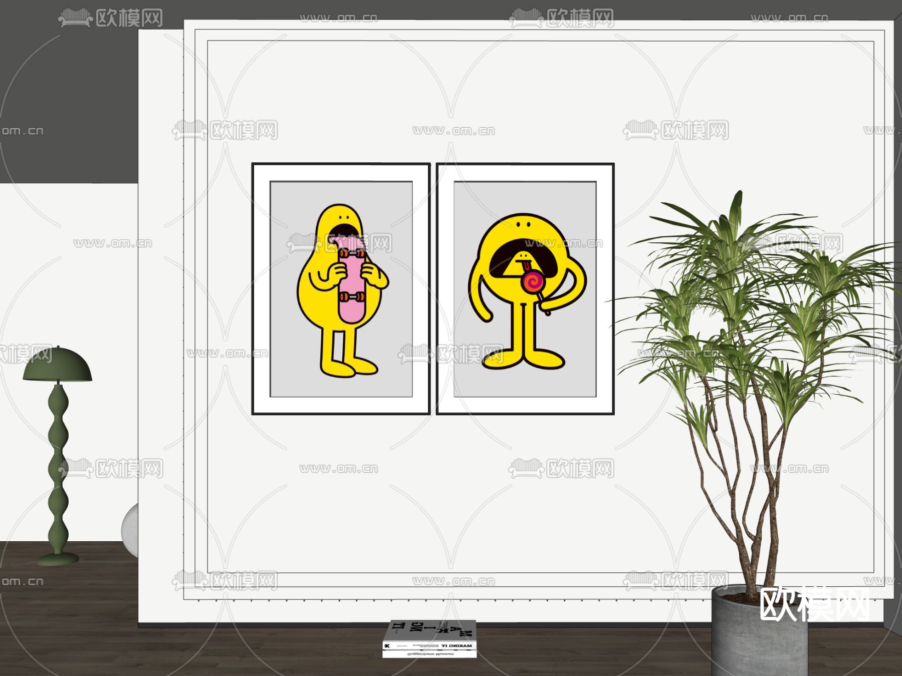 现代卡通装饰画su模型下载（渲染图2）