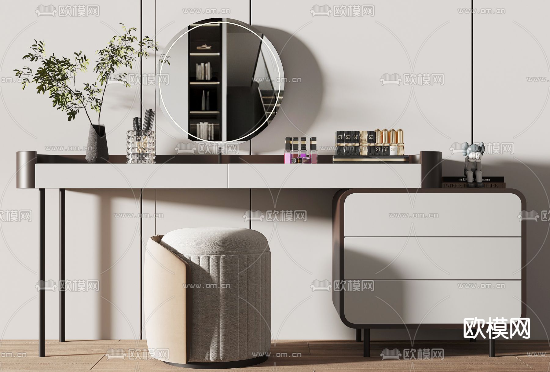 现代烤漆梳妆台su模型下载（渲染图1）
