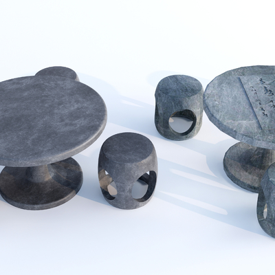  新中式户外石桌椅su模型 