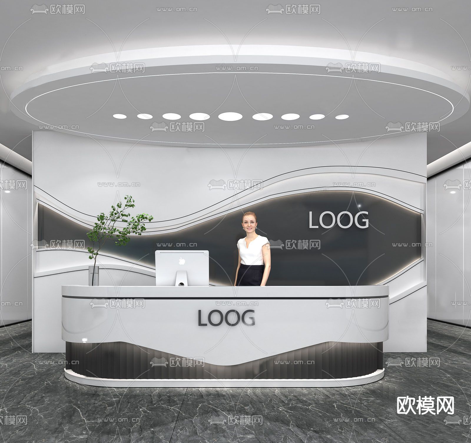 现代前台接待台su模型下载（渲染图1）