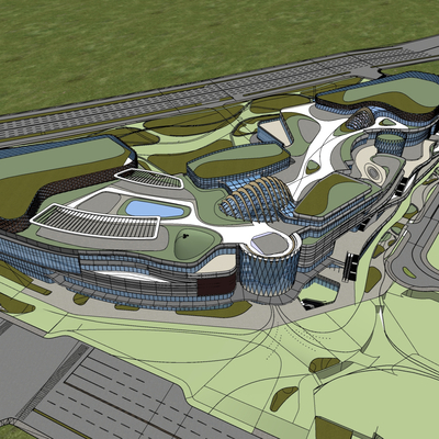  现代商业综合体鸟瞰su模型 