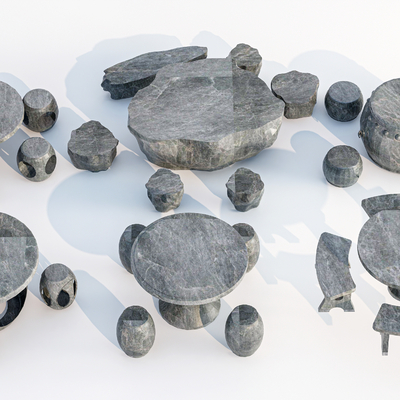  新中式户外石桌椅su模型 