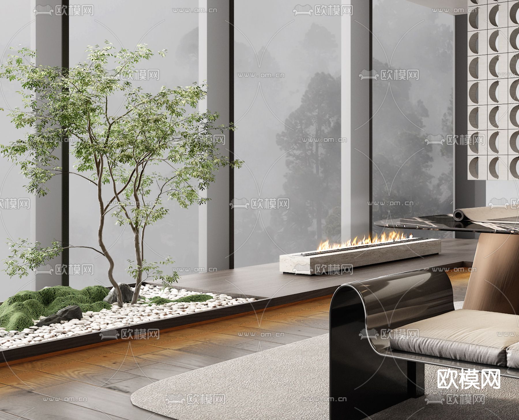 Minotti现代高级灰茶室3d模型下载（渲染图3）