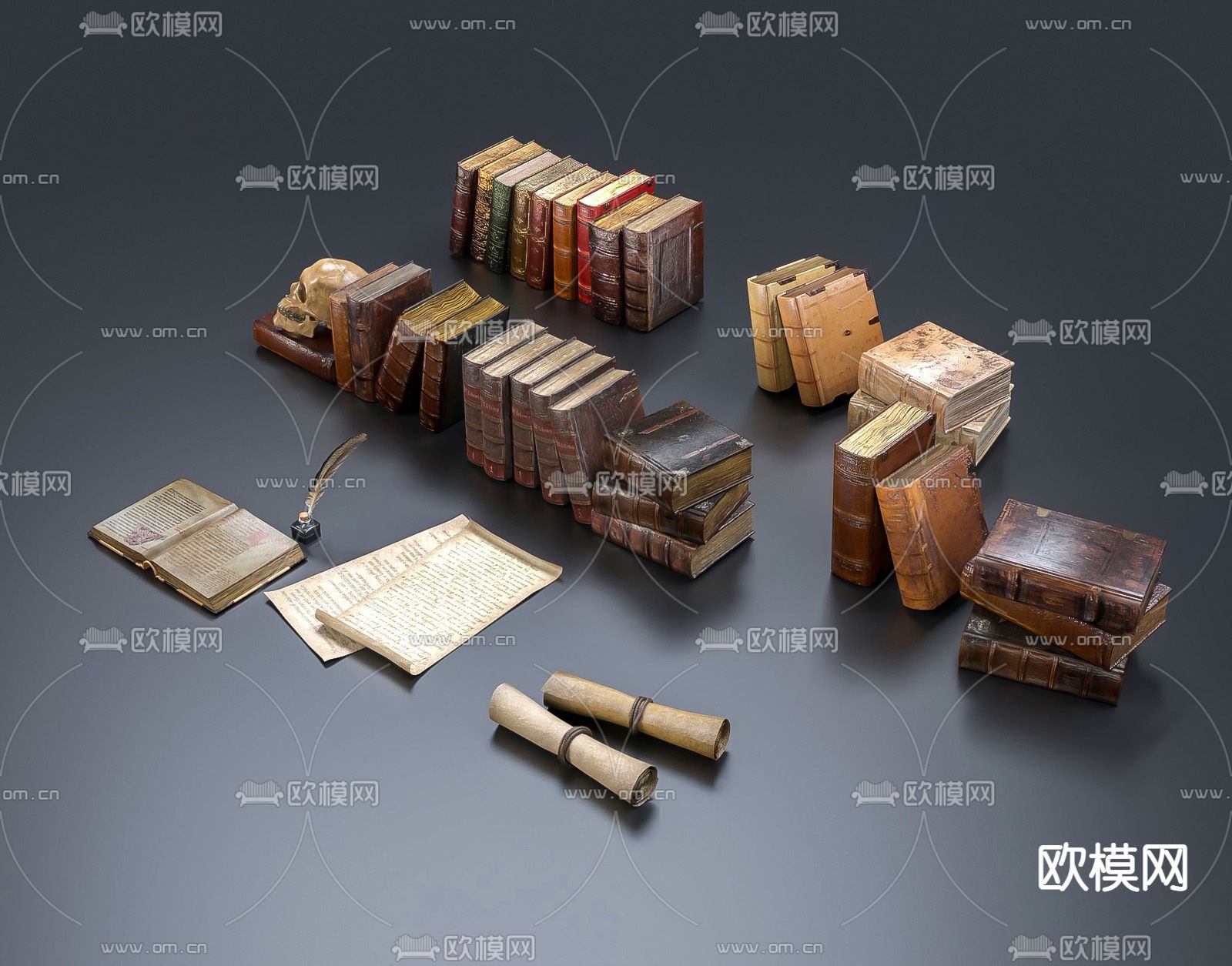 中古风羊毛卷旧书书籍su模型下载（渲染图1）