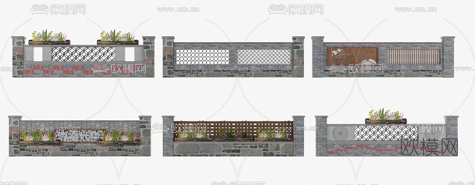 新中式院墙围墙3d模型下载
