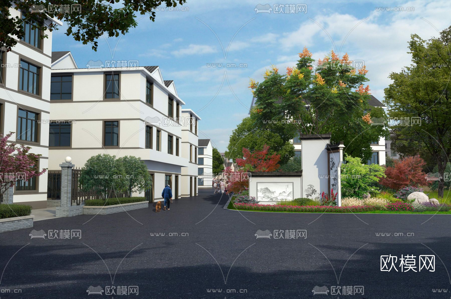 新中式别墅户外景观psd下载