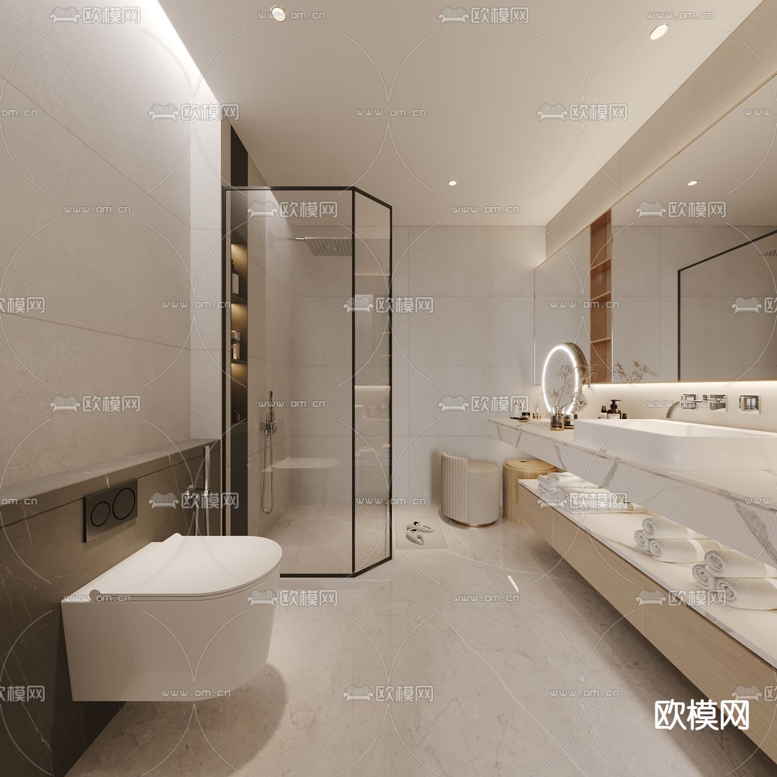 现代卫生间浴室免费3d模型下载_ID12095091_3dmax免费模型-欧模网